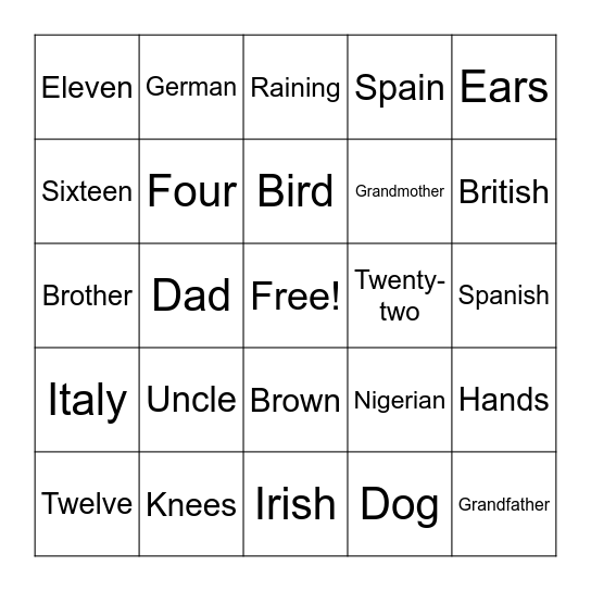 Question Asking Bingo Card