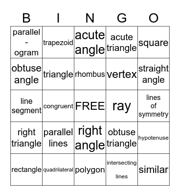 Geometry Bingo Card