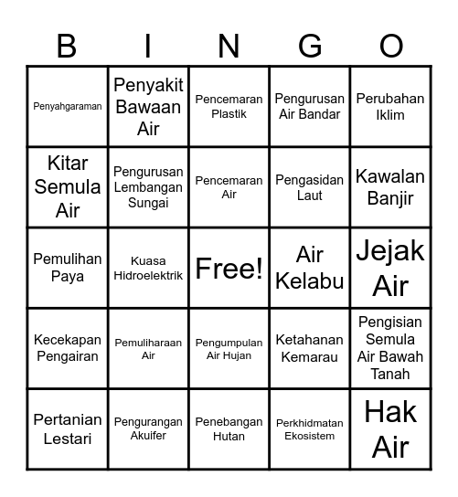 Bingo Keselamatan Air Bingo Card