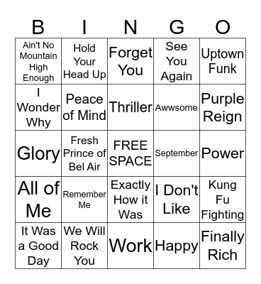 Music Bingo Card