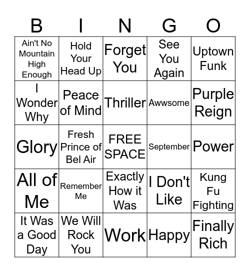 Music Bingo Card