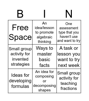 Teaching Student Centered Mathematics 3-5 Bingo Card