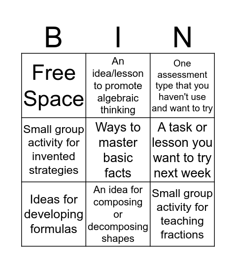 Teaching Student Centered Mathematics 3-5 Bingo Card