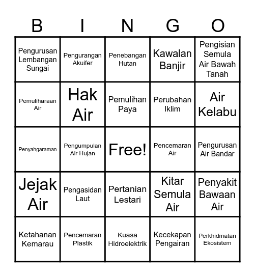 Bingo Keselamatan Air Bingo Card