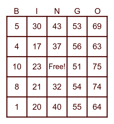 Untitled Bingo Card
