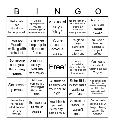Thanksgiving Break Bingo Card