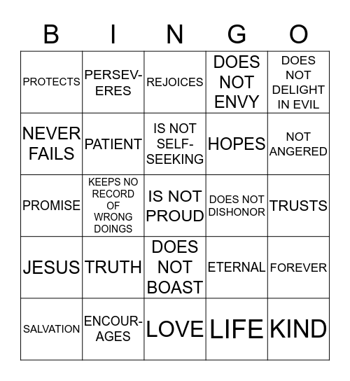 Love Is......... Bingo Card