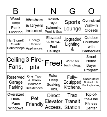 The Rsidences at Fairbourne Station Bingo Card