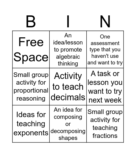 Teaching Student Centered Mathematics 6-8 Bingo Card