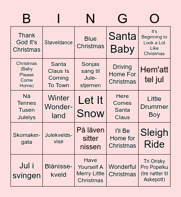 SIA - Julemusikk Bingo Card