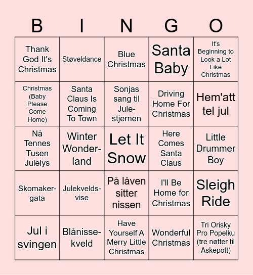 SIA - Julemusikk Bingo Card