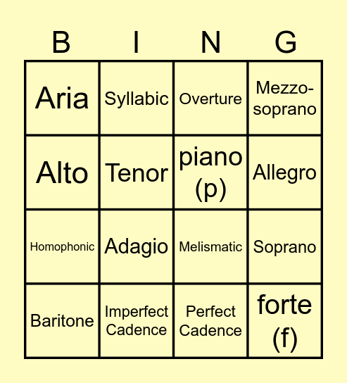 N4/5 Classical (1) Bingo Card