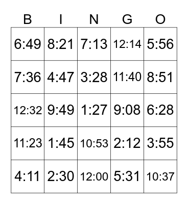 Time Bingo Card