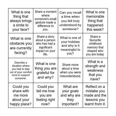 Empathy Bingo Card