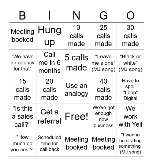 Phone call bingo! Bingo Card