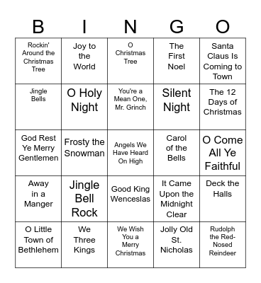 Christmas Songs Bingo Card