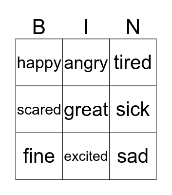 Feelings Bingo Card