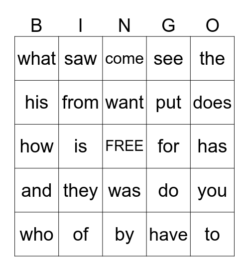 Red Word Review Bingo Card