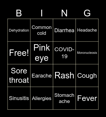 Common Illnesses Bingo Card