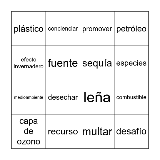 Vocab bingo Card