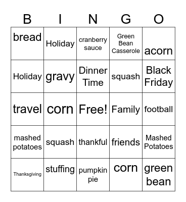 Thanksgiving Bingo Card