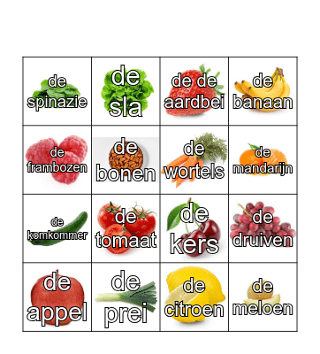 groente en fruit Bingo Card