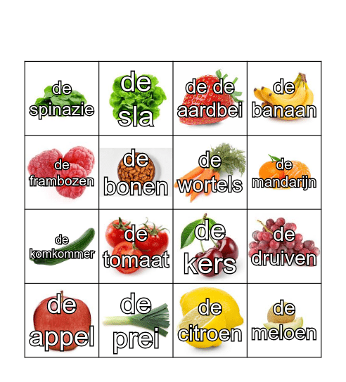 groente en fruit Bingo Card