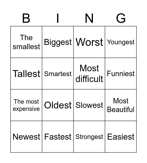 Comparatives and Superlatives Bingo Card