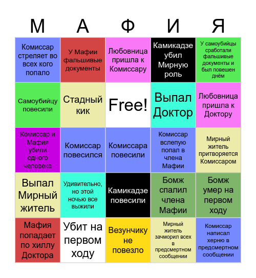 Мафия Bingo Card