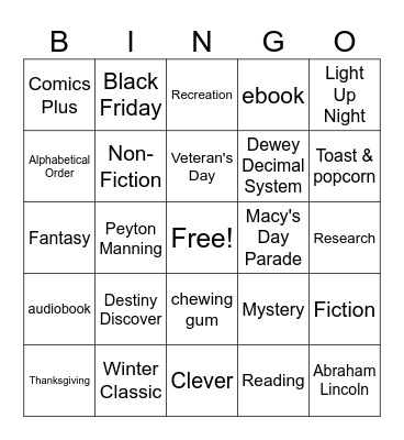 Thanksgiving Week Bingo Card