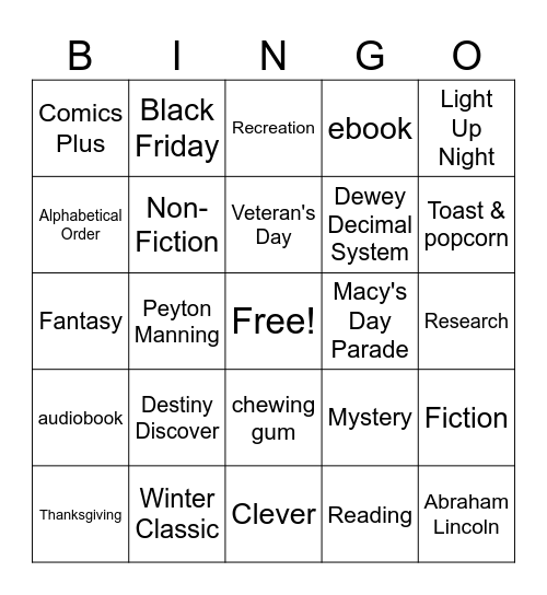 Thanksgiving Week Bingo Card