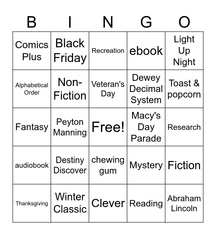 Thanksgiving Week Bingo Card