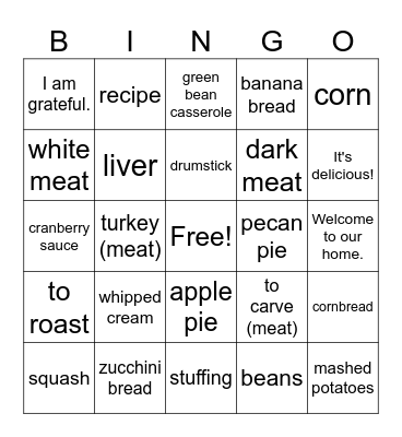Thanksgiving Bingo Card