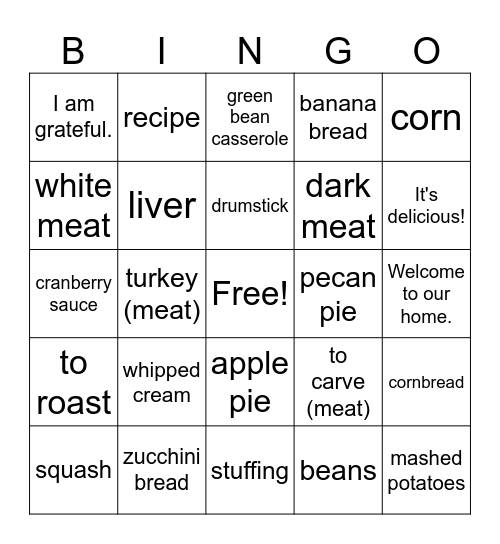 Thanksgiving Bingo Card