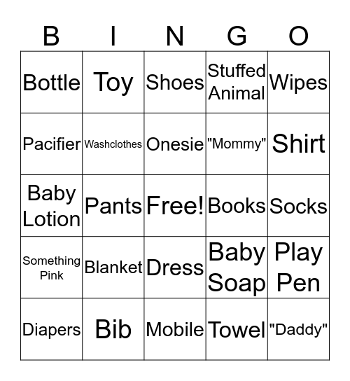 Emily's Baby Shower Bingo Card