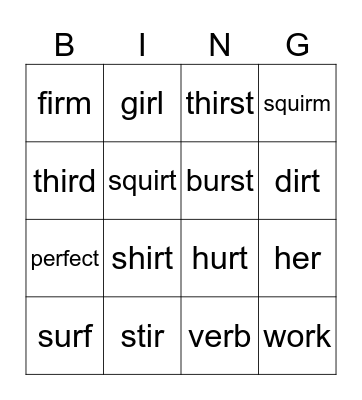 ir, er, ur Bingo Card