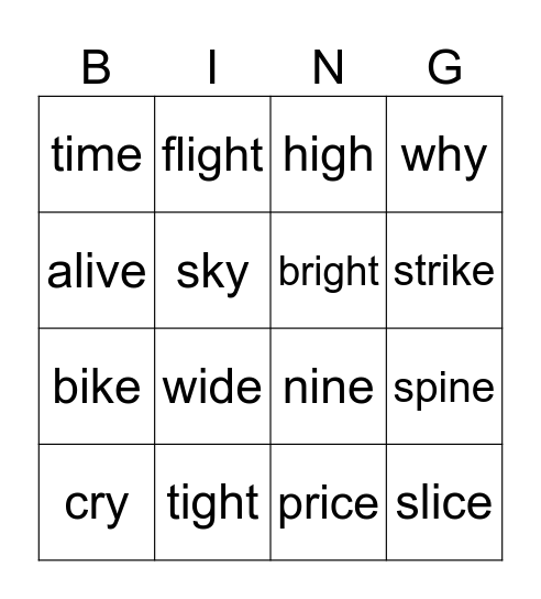 igh, y, i_e Bingo Card