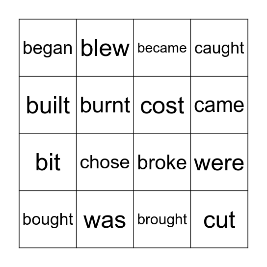IRREGULAR VERBS Bingo Card
