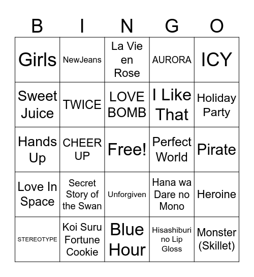 TWMG's Playlist Bingo Card
