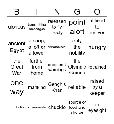Carrier pigeons Bingo Card