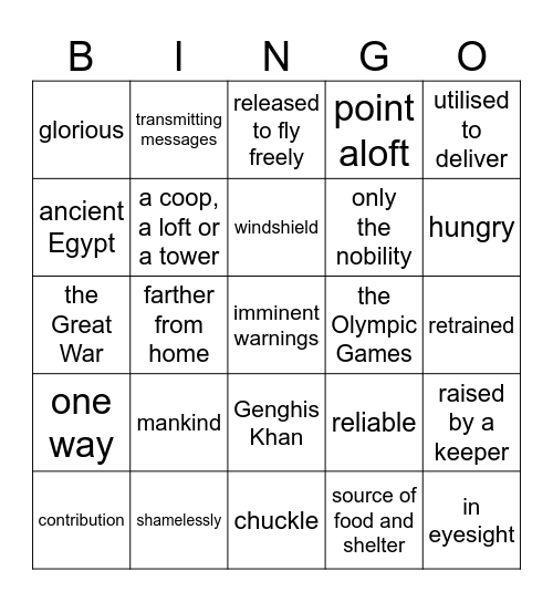 Carrier pigeons Bingo Card