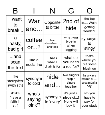 SHORT /i/ vs LONG /i:/ Bingo Card