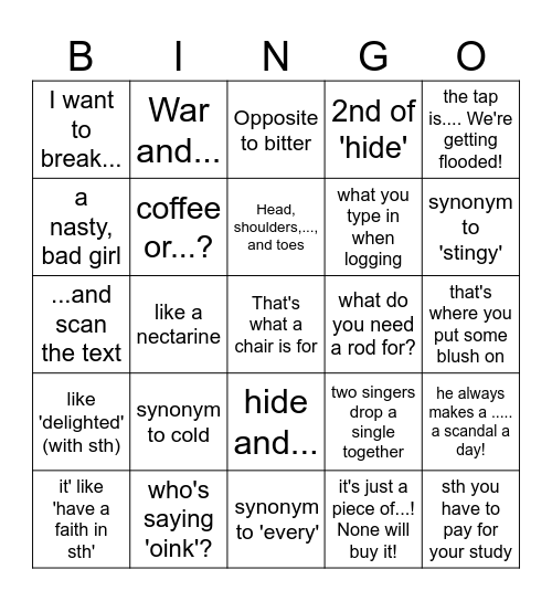 SHORT /i/ vs LONG /i:/ Bingo Card