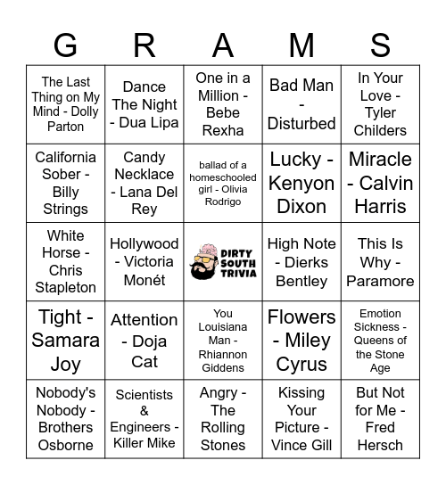 Grammy Nominees Bingo Card