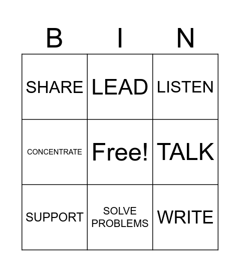 teamwork Bingo Card