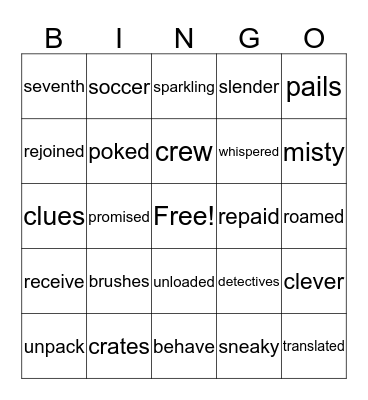 Rap Vocabulary Lesson 5.25 Bingo Card