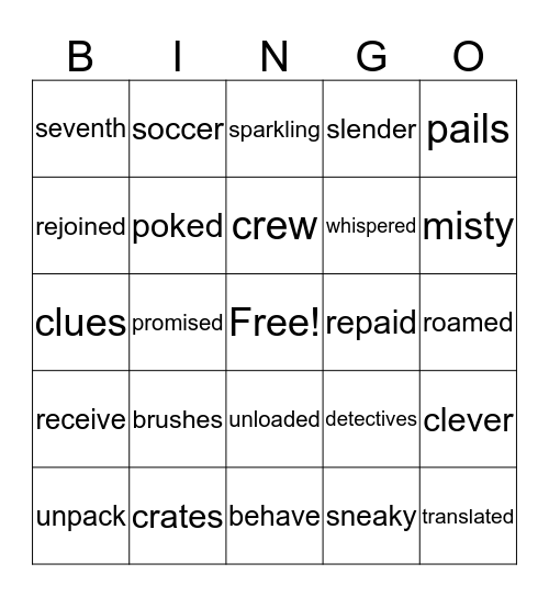 Rap Vocabulary Lesson 5.25 Bingo Card