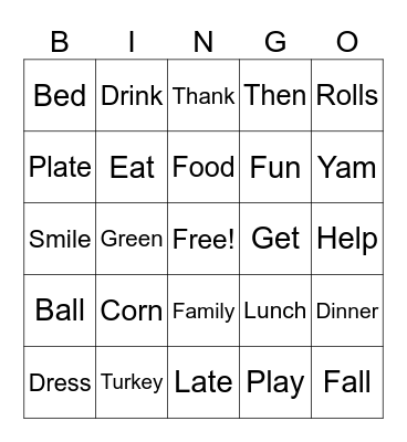Thanksgiving Bingo Card