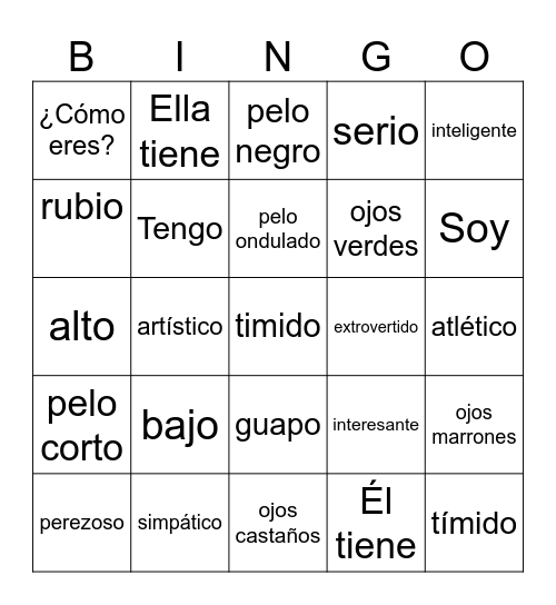 Descripciones Bingo Card