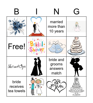 Kiana's Bridal shower Bingo Card